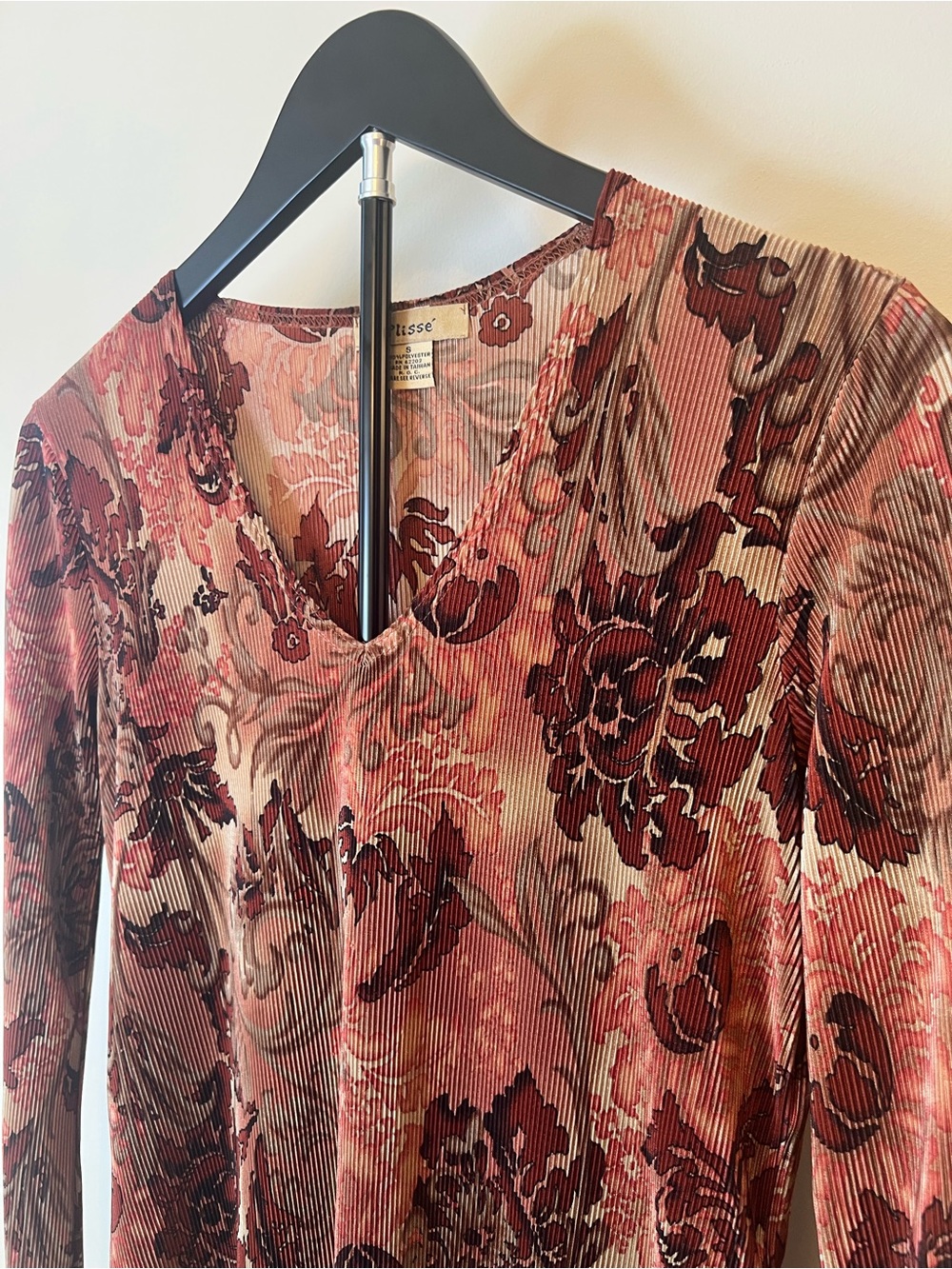Y2K Plissé Sheer Floral Long Sleeve Top Boho Fairy Grunge S - Picture 6 of 10